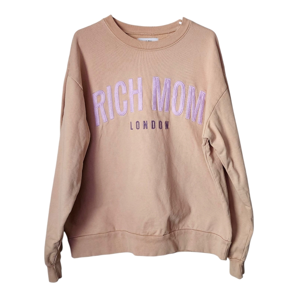 RICH MOM LONDON pullover crewneck Sweatshirt‎ in tan / lavender size L